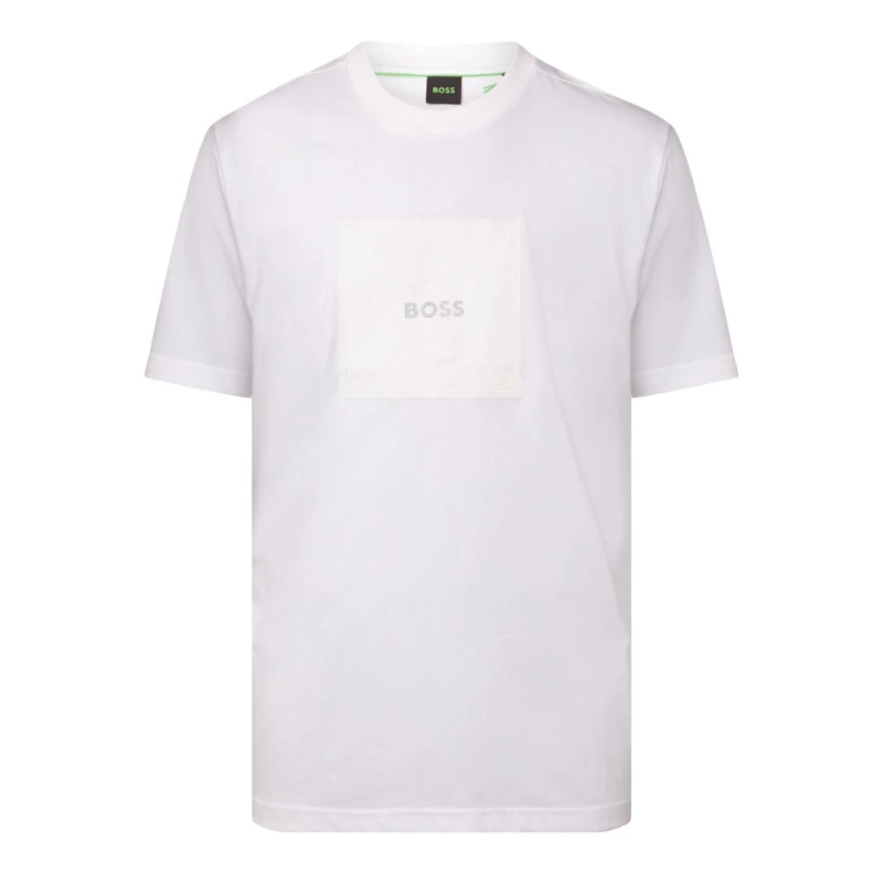 Image of Boss Cotton Jersey T-Shirt with Fineline Artwork White male S