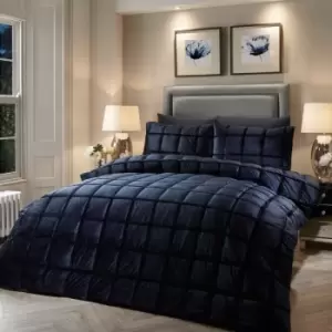 Image of Brighton Square Velvet Duvet Cover Set, Navy, Double - Soiree