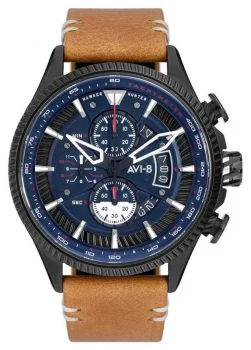 Image of AVI-8 HAWKER HUNTER Chronograph Blue Dial Brown Watch
