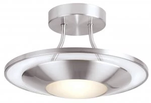 Image of 1 Light Flush Ceiling Light Frosted Glass, Satin Chrome with Clear
