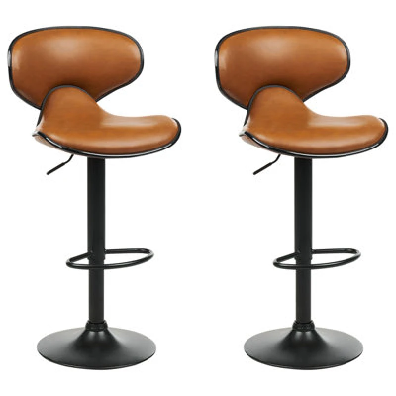 Image of Beliani Set Of 2 Bar Chairs Conway Faux Leather Swivel Golden Brown