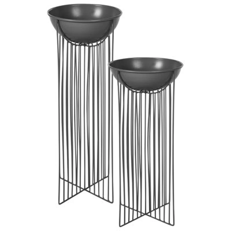 Image of Beliani Set Of 2 Elevated Plant Pots Ficaria Metal 22cm Black