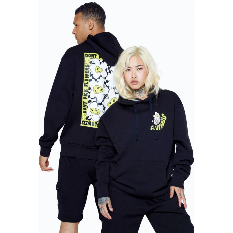 Image of Hype Continu8 Black Dont Pick Flowers Boxy Hoodie Black unisex