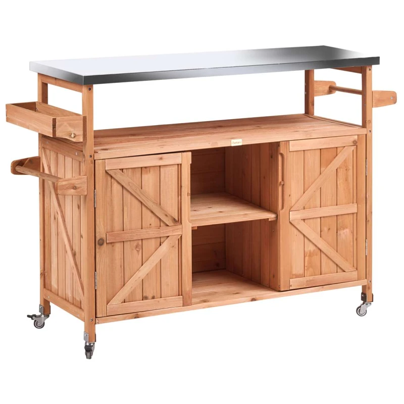 Image of Beliani Outdoor Kitchen Island Scanno Fir Wood Light Brown