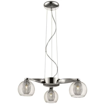 image of 3 Light Multi Arm Ceiling Pendant Mesh Chrome, Clear, G9 - Spring Lighting