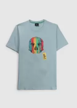 Image of Paul Smith Mens Regular Fit Wooden Skull T-Shirt In Blue