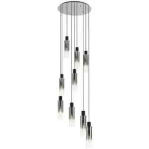 image of Luminosa Round Pendant, 9 Light Adjustable E27, Black, Smoke Fade Glass