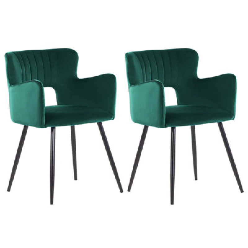 Image of Beliani Set Of 2 Dining Chairs Sanilac Velvet Emerald Green