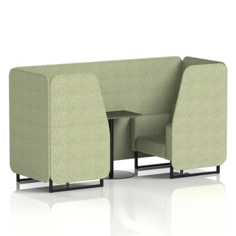 Image of Brixworth 2 Seater Office Booth with Front Panel - Black Legs and Black Table with Black Leg in Rivet Fabric - Burnish Panels and Sofa