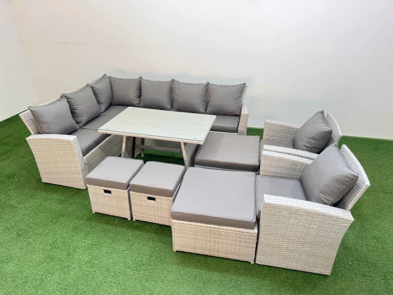 Image of Fimous Garden Outdoor Rattan Furniture Set with 4 Footstools 12 Seater in Light Grey Light Grey Unisex