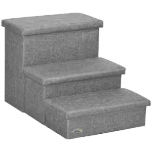 Image of PawHut Cat Stairs with Storage Boxes, 3 Steps Dog Stairs for Bed, Pet Ladder for Couch Sofa, Easy Installation, 63.5 x 42.5 x 40.5 cm, Light Grey