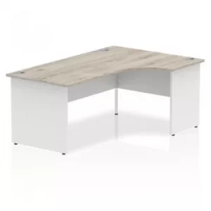 image of Impulse Panel End 1800 Right Hand Crescent Desk Grey Oak Top White Panels