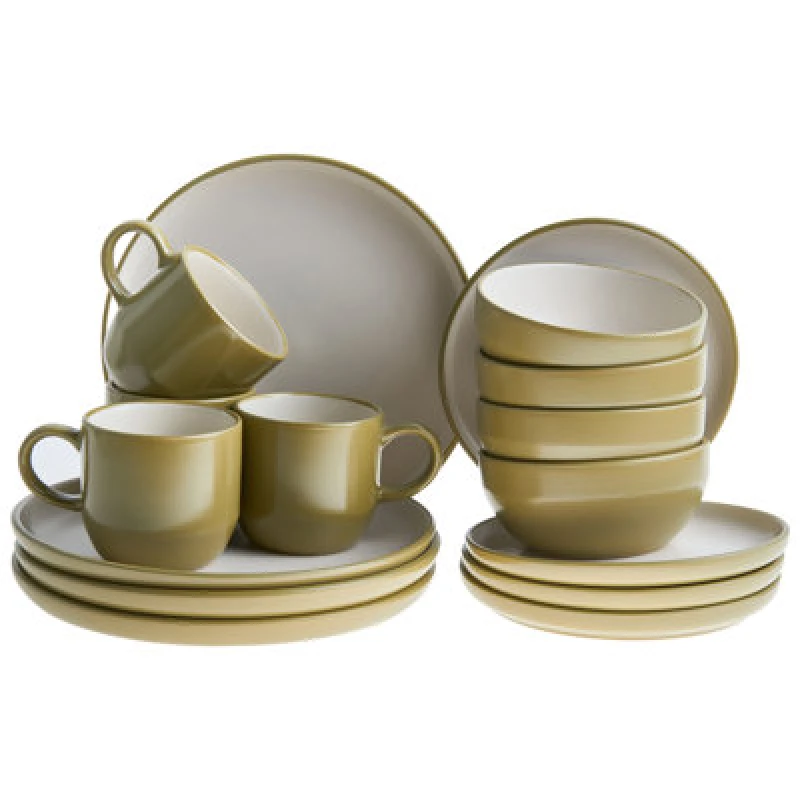 Image of Beliani Set Of 16 Dinnerware Nutmeg Stoneware Green