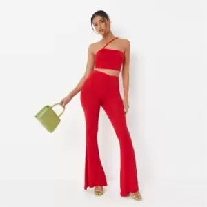 Missguided One Shoulder Aysm Flare and Top Set - Red