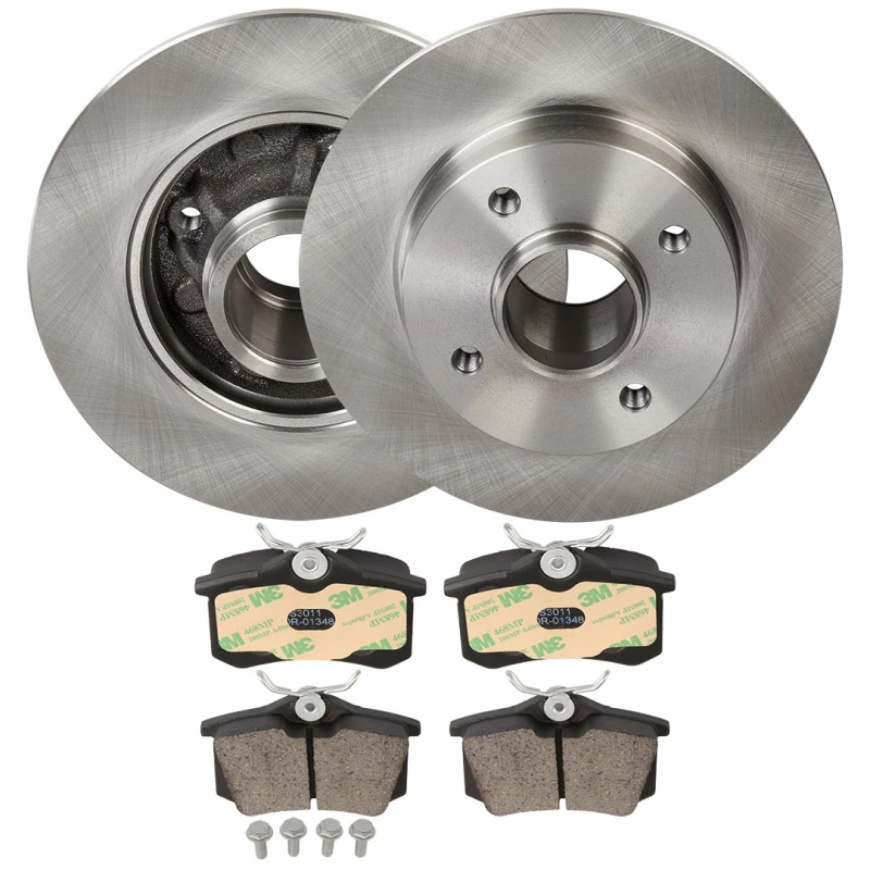 Image of RIDEX 3405B1901 Brake disc and pads set Rear Axle, Brake Disc Type: Solid, not prepared for wear warning indicator, without integrated magnetic sensor