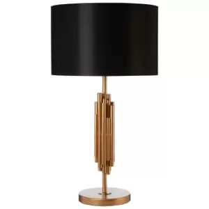 image of Premier Housewares Manor Table Lamp with Champagne Gold Finish Base & Black Fabric Shade