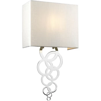 image of Rosa Medium 1 Light Wall Light, Polished Chrome, Ivory Faux Silk Shade - Elstead