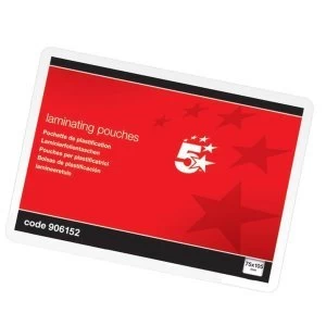 image of 5 Star Office Badge Laminating Pouches 250 Micron For Insert 72x103mm Gloss Pack 100