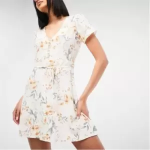 image of Missguided Ditsy Floral Print Half Button Tea Dress - Yellow