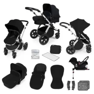 image of ickle bubba Stomp V3 Silver All-in-One Travel System With ISOFIX Base - Black / Black