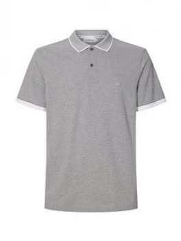 Calvin Klein 2 Tone Logo Pique Polo Shirt, Grey, Size L, Men