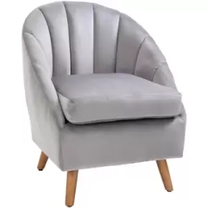 image of Homcom - Velvet Fabric Single Sofa Accent Chair Solid Wood Leg Upholstered Grey