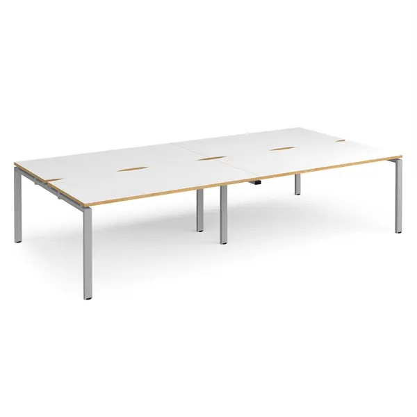Image of Adapt 4 Person Cluster Bench Silver Frame Office Desking - 3200mmx1600mm - White Oak