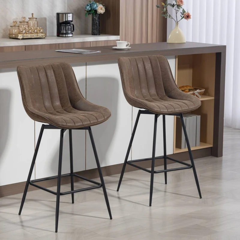 Image of HOMCOM Swivel Bar Stools Set of 2, PU Leather Upholstery, Brown Brown Unisex