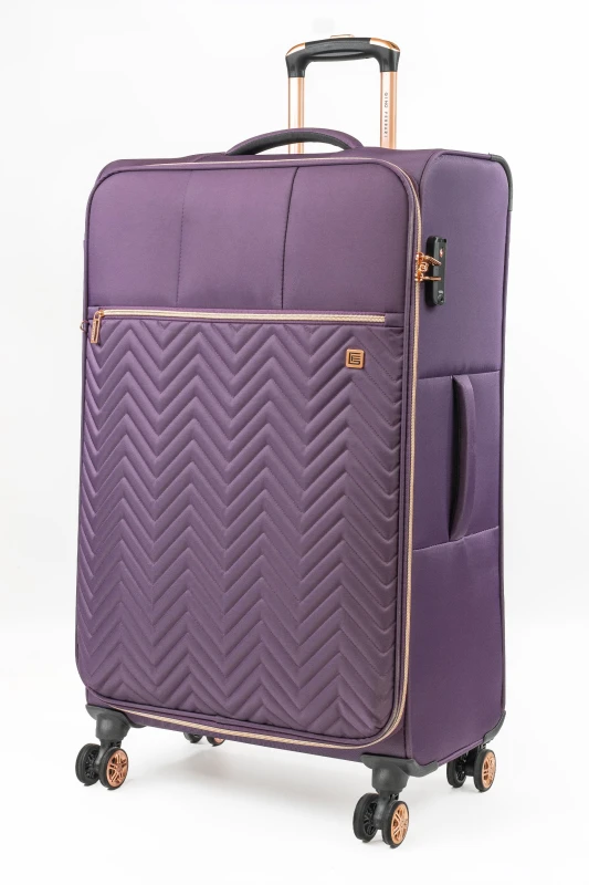 Image of Gino Ferrari Biella Soft Shell Suitcase Lightweight Hold Luggage with Tested Wheels in Purple Size: Large Purple Unisex Large