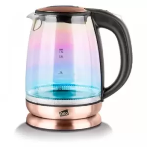 image of Neo 2200W 1.7L Colour-Changing Rainbow-Effect Glass Jug Kettle - Copper