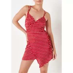 image of Missguided Polka Dot Print Wrap Front Mini Dress - Red