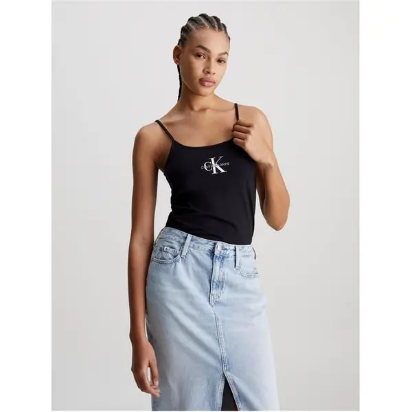 Image of Calvin Klein Jeans Monologo Strappy Tank Top - Black 12
