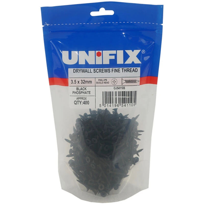 Image of Unifix Drywall Screws Bugle Head Fine Thread Black Phosphate Ce - 3.5 X 38mm - Pou9Tqdblbug/330 - Box Of 1750