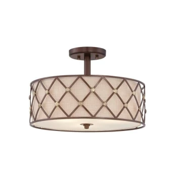 Image of Brown Lattice - 3 Light Semi Flush Ceiling Light Copper, E27 - Elstead