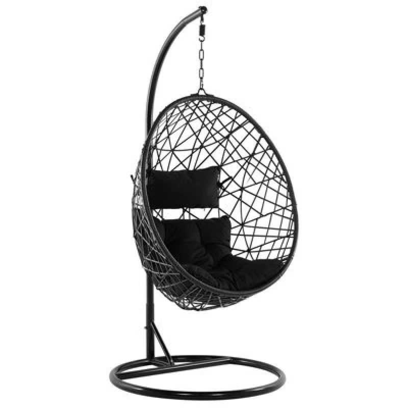 Image of Beliani Hanging Chair With Stand Alatri Pe Rattan Black