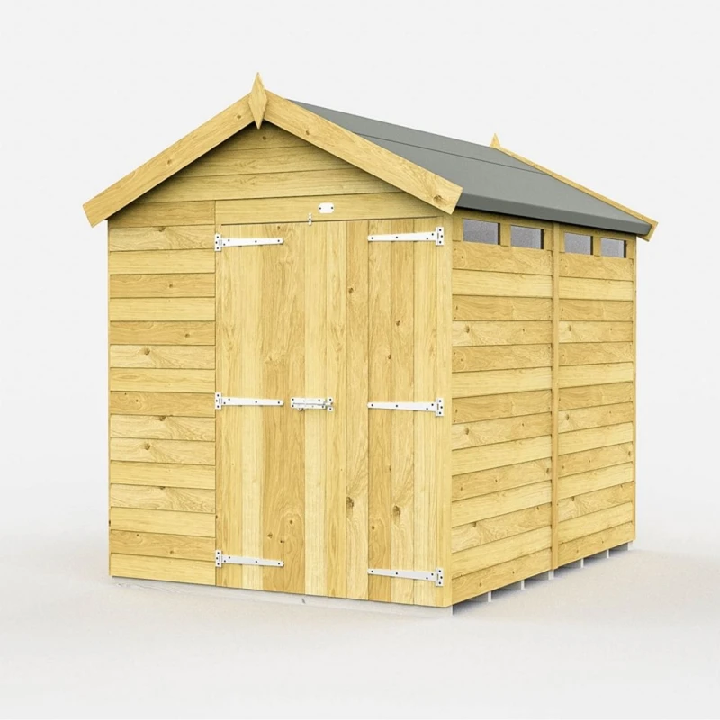 Image of Buttercup Farm 6 x 8 Feet Apex Security Shed - Double Door - L243 x W175 x H217cm in Brown Brown Unisex