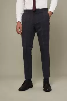 Image of Mens Skinny Fit Grey And Burgundy Check Suit Trousers