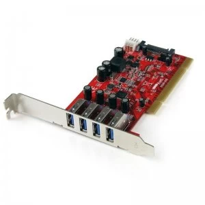Image of StarTech.com 4 Port PCI SuperSpeed USB 3.0 Adapter Card with SATA / SP