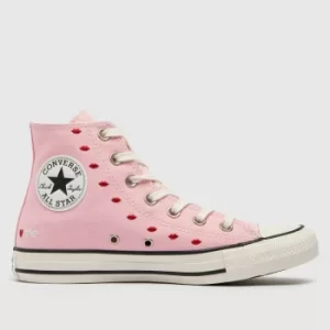 image of Converse Pale Pink Crafted With Love Hi Trainers