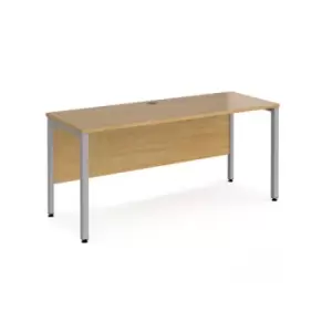 image of Office Desk 1600mm Rectangular Desk With Bench Leg Oak Tops With Silver Frames 600mm Depth Maestro 25