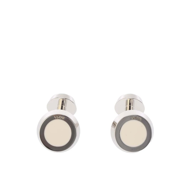 Image of Boss Mens Simony Polished Silver-Tone Cufflinks White male One Size