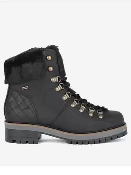 Image of Barbour Holly Faux Fur Lined Lace Up Leather Boot - Black Size 3, Women