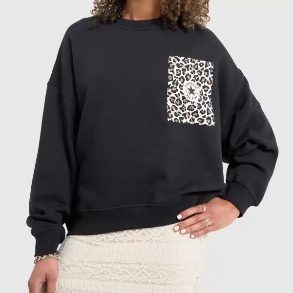 image of Converse leopard sweatshirt in black