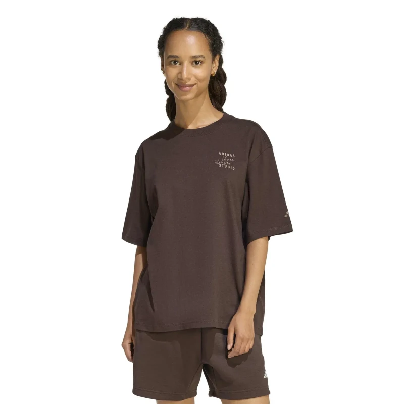 Image of Adidas Womens T-Shirt adidas Studio GFX Auco 3-Stripes Marron Female XL