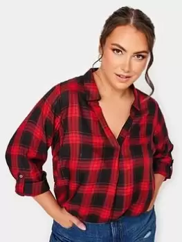 Image of Yours Viscose Overhead Check Shirt Red Check, Red, Size 16, Women