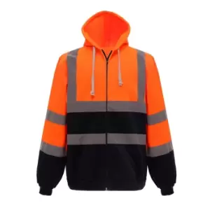 image of Yoko Mens Hi Visibility Full Zip Reflective Work Hoodie (2XL) (Orange/ Navy)