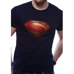 image of Superman Man Of Steel Textured Logo DC Essentials Range T-Shirt Large