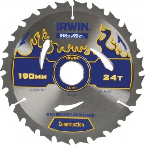 Image of Irwin Weldtec Construction Saw Blade 190mm 24T 30mm