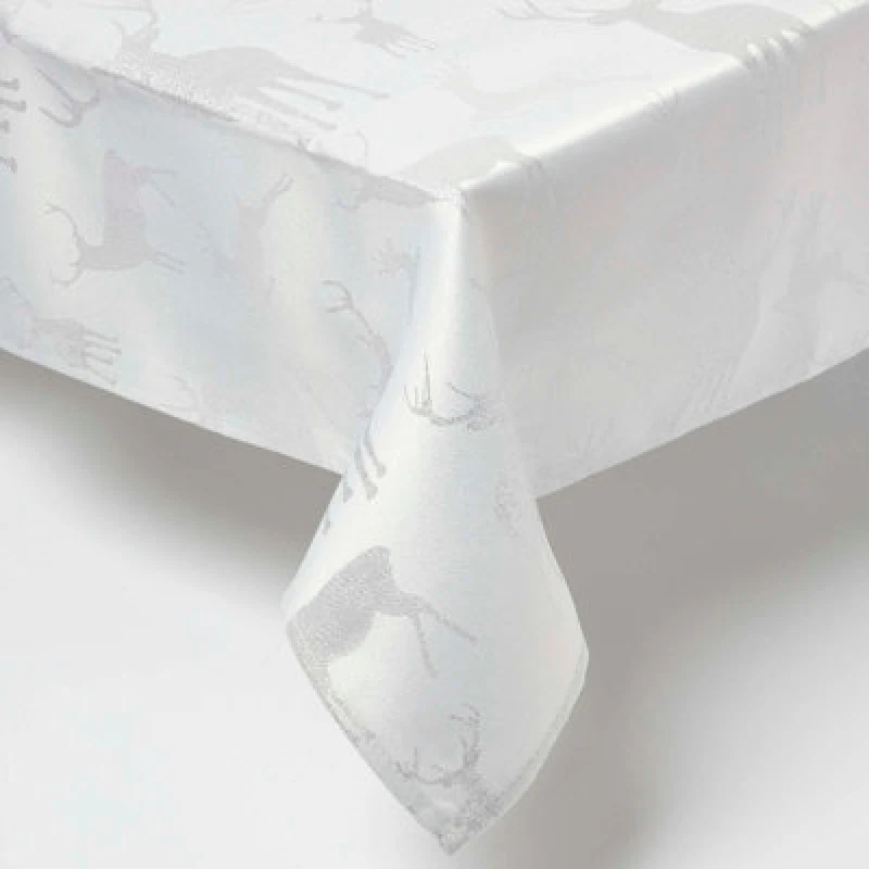 Image of Homescapes Silver Stag Christmas Table Cloth, 132 X 274 Cm