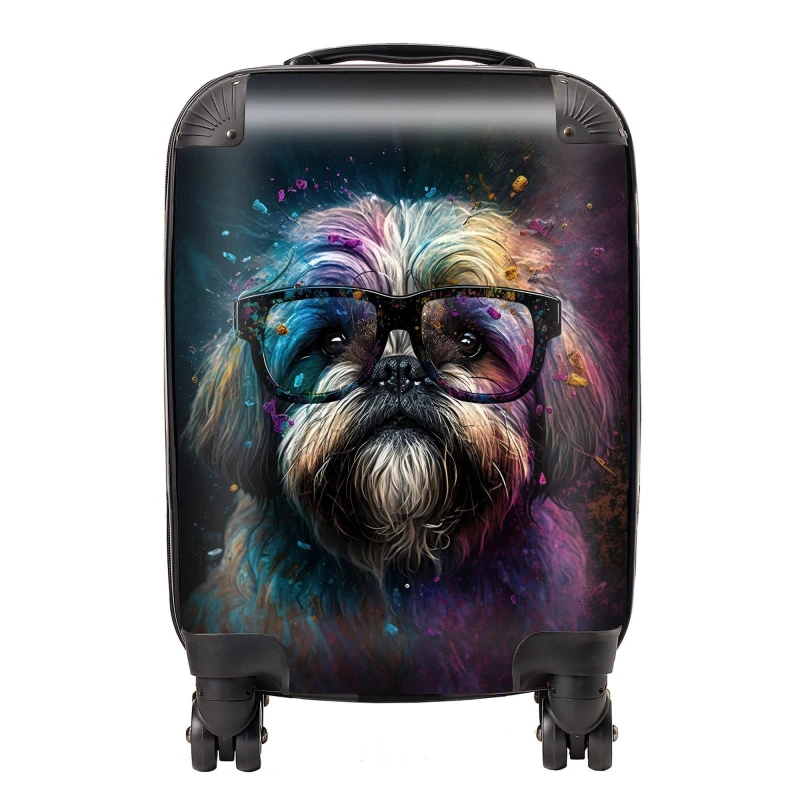 Image of Warren Reed - Designer Lharsa Apso Dog Face Splashart Suitcase Size: Large Multicolor Unisex Large